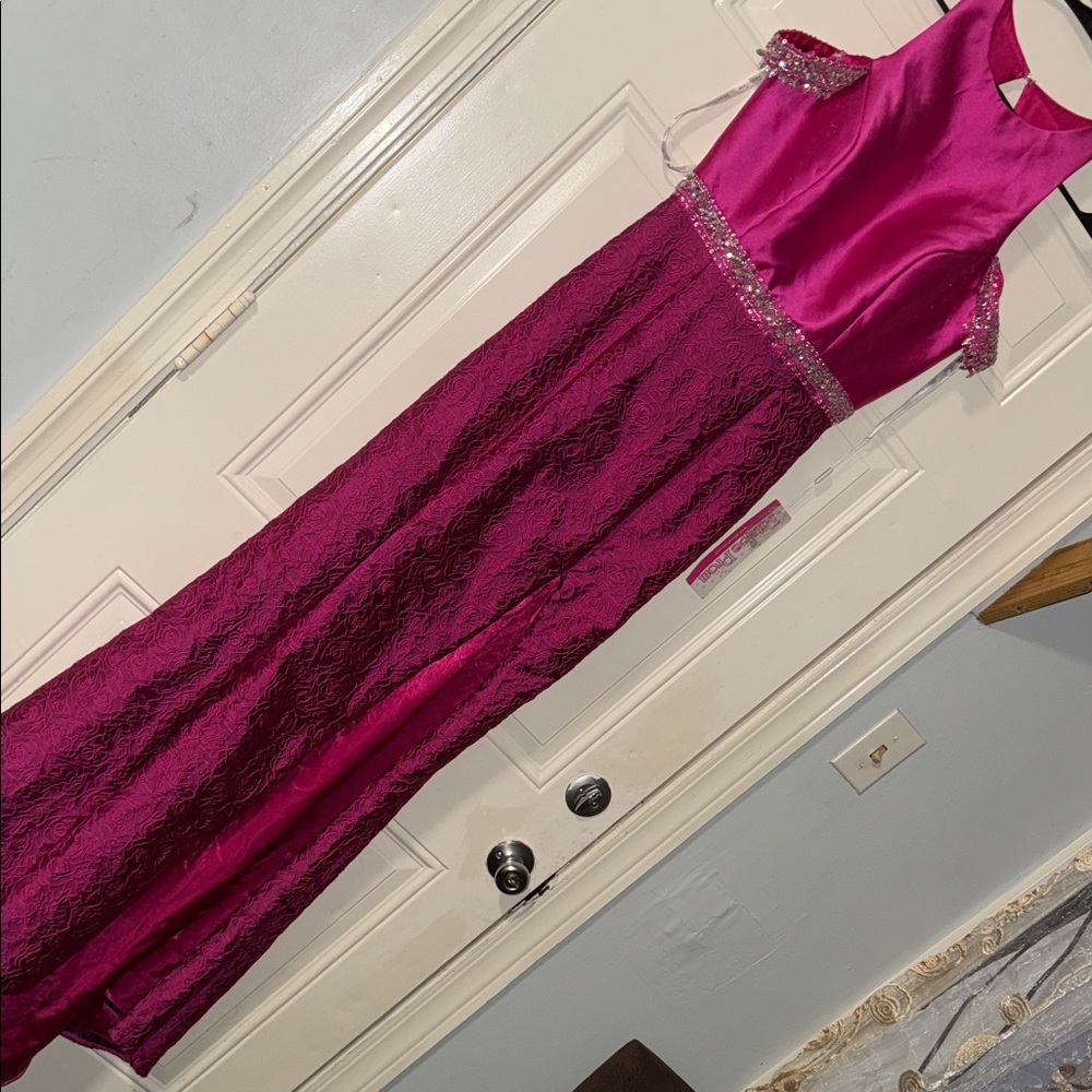 Elegant Fuchsia Gown with Silver Accents